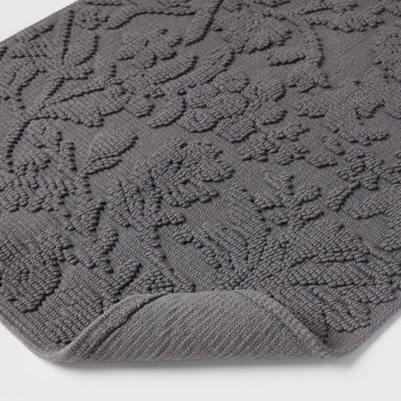 21"x30" Performance Solid Cotton Bath Mat Dark Gray Floral - Threshold™