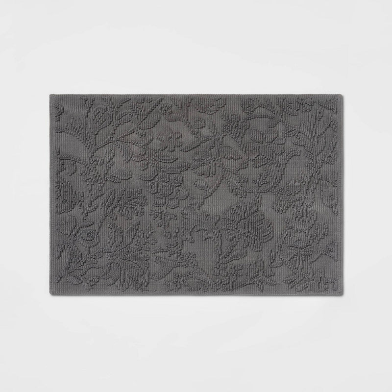 21"x30" Performance Solid Cotton Bath Mat Dark Gray Floral - Threshold™