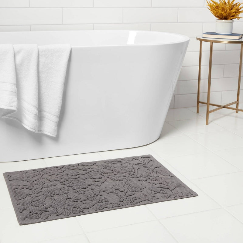 21"x30" Performance Solid Cotton Bath Mat Dark Gray Floral - Threshold™