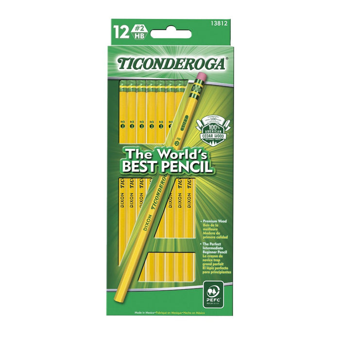 Ticonderoga 12pk #2 Wooden Pencils - Yellow - Single pack