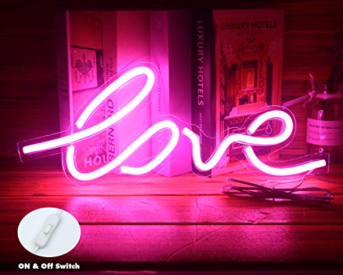 Neon Signs Love 17.5" x 7", LED Neon Light Sign for Party Supplies, Marriage Proposal, Bedroom Decorations, Home Accessories, Wedding Decor, Powered by USB Wire with ON & Off Switch