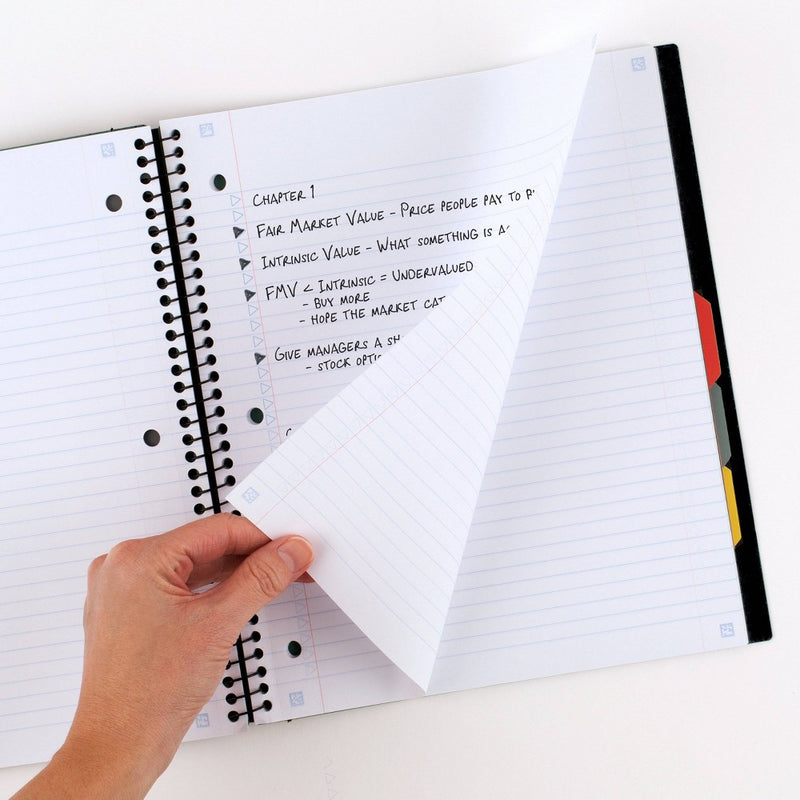 Five Star 200 Sheets 5 Subject College Ruled Spiral Notebook with Pocket Dividers Black