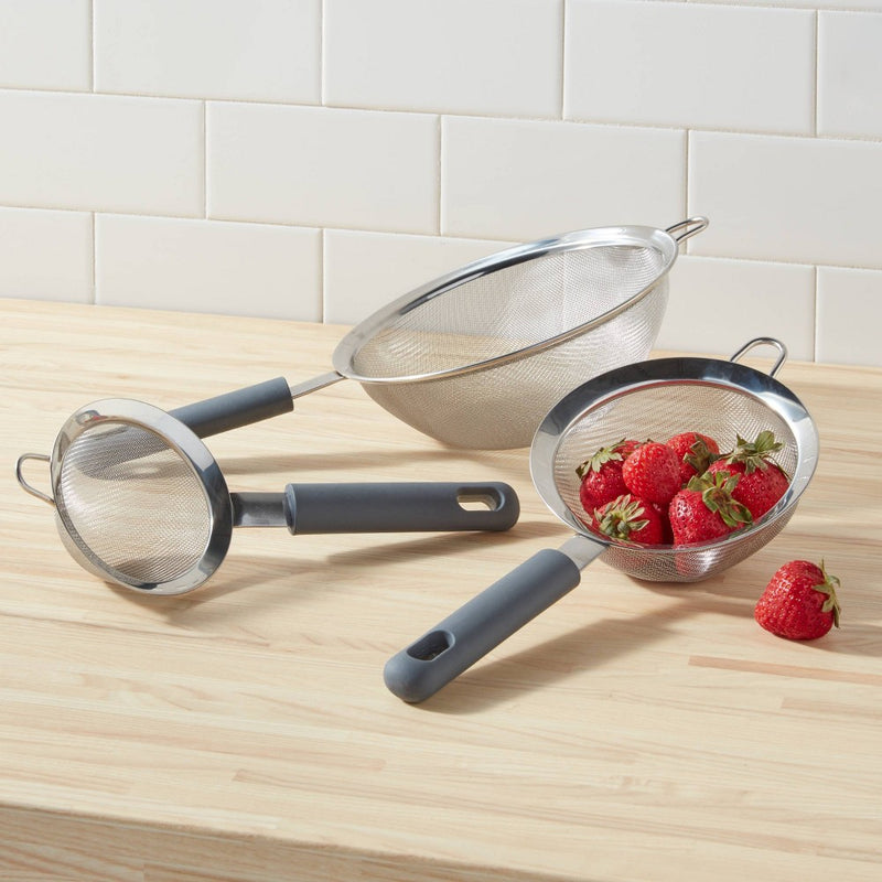 3pc Stainless Steel Mesh Strainer Set Silver - Made By Design™