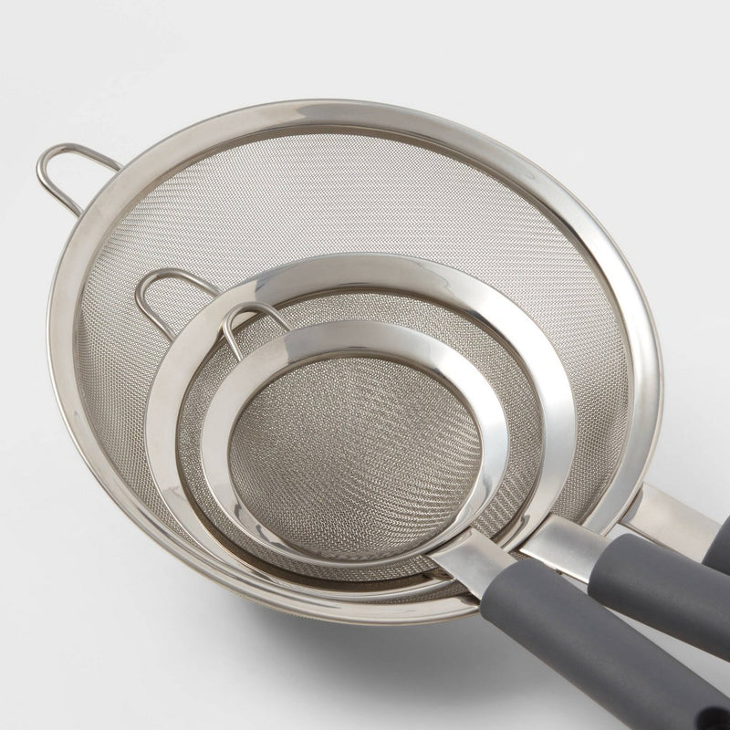 3pc Stainless Steel Mesh Strainer Set Silver - Made By Design™