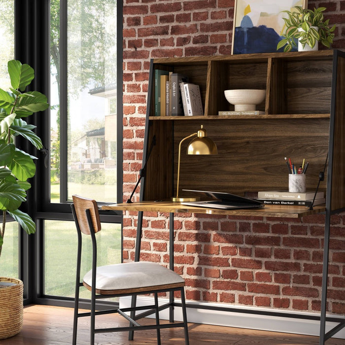 Loring Wood Secretary Desk with Hutch and Charging Station Walnut - Threshold™* (LOCAL PICKUP ONLY)