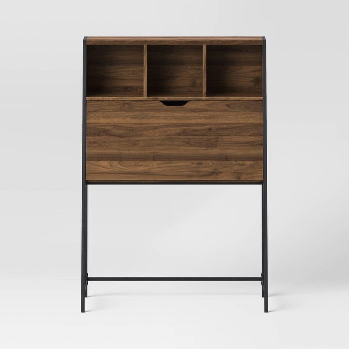 Loring Wood Secretary Desk with Hutch and Charging Station Walnut - Threshold™* (LOCAL PICKUP ONLY)