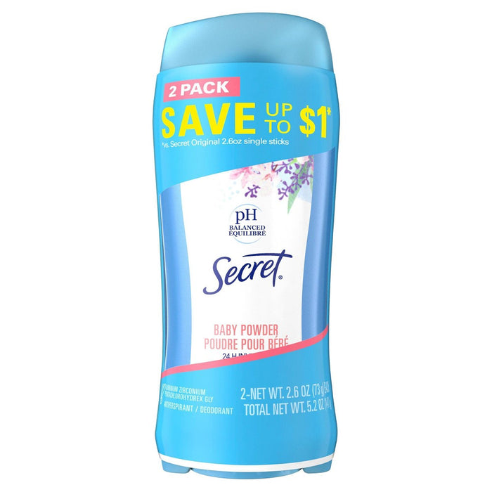 Secret Invisible Solid Antiperspirant and Deodorant, Powder Fresh Twin Pack - 2.6oz/2ct