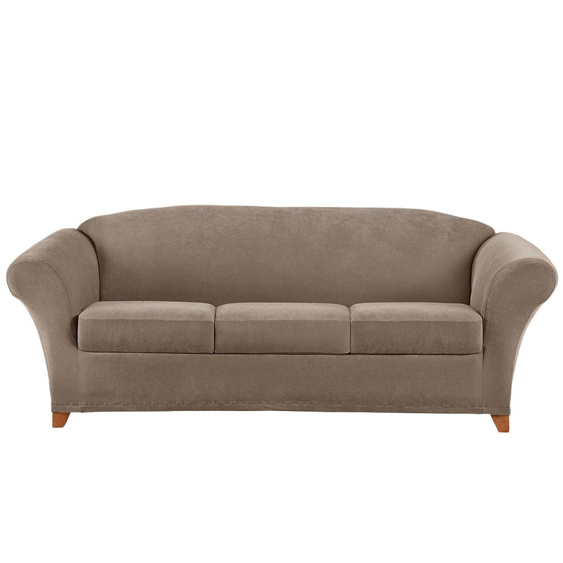 4pc Stretch Pique Sofa Slipcovers Taupe - Sure Fit