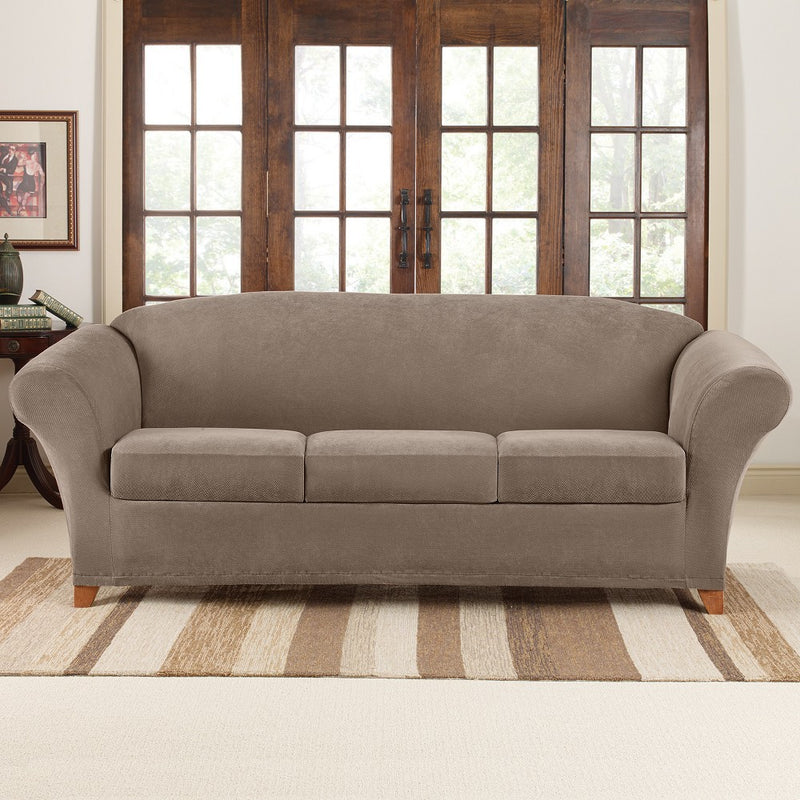 4pc Stretch Pique Sofa Slipcovers Taupe - Sure Fit