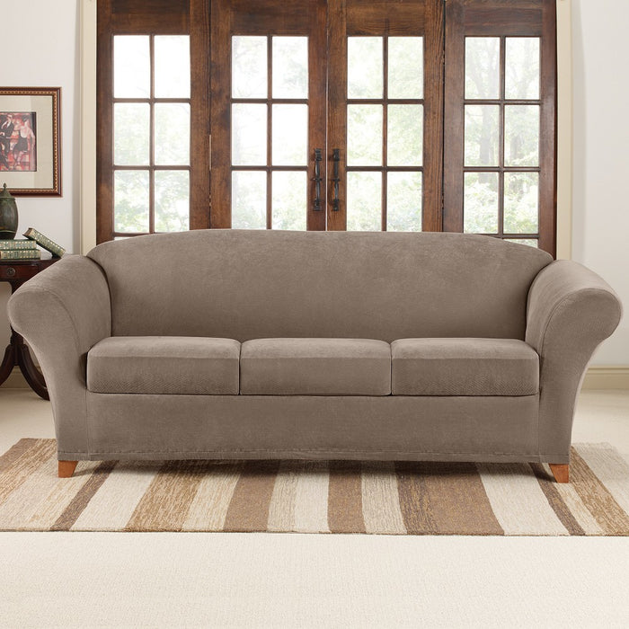 4pc Stretch Pique Sofa Slipcovers Taupe - Sure Fit