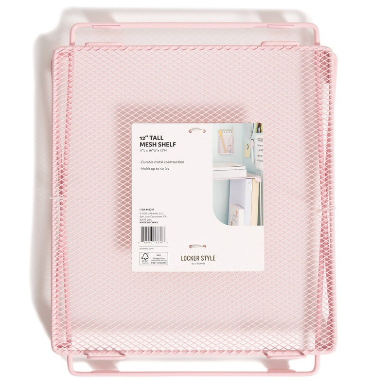 U Brands 12" Mesh Locker Shelf Preppy Pink