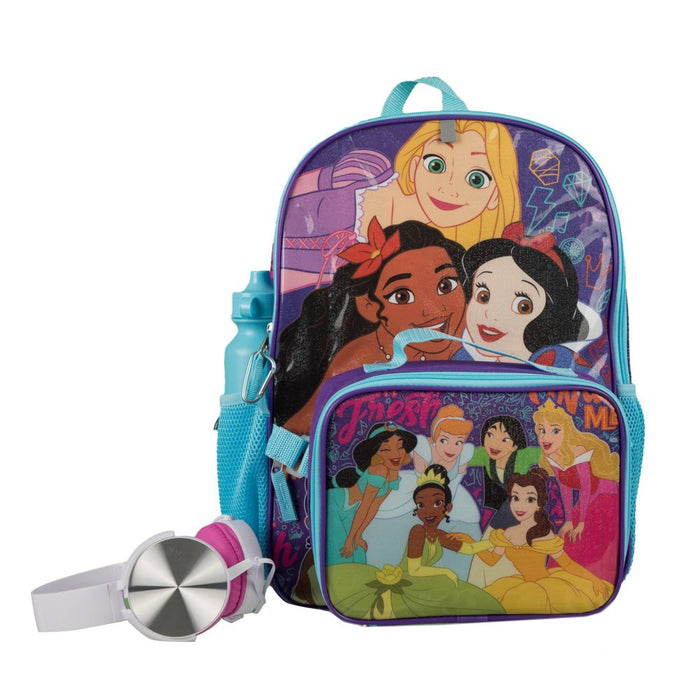 Disney Princess Kids' 16" Backpack Set with Headphones, Lunch Box, Bottle *NEW*