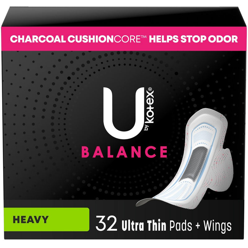 U by Kotex Balance Ultra-Thin Heavy with Wings Maxi Pads - Unscented  - 32ct