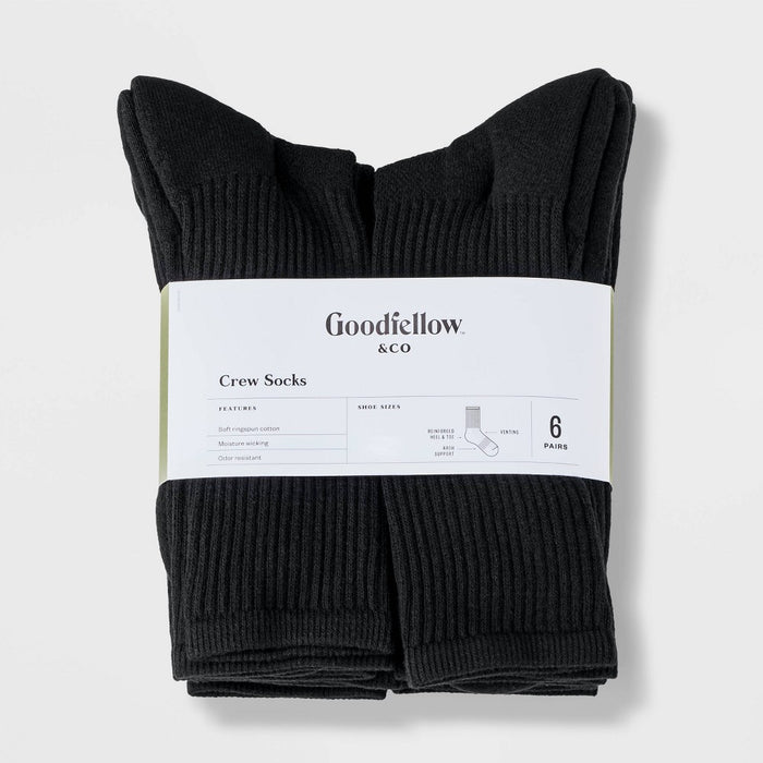 Men's Odor Resistant Crew Socks 6pk - Goodfellow & Co™ Black 6-12