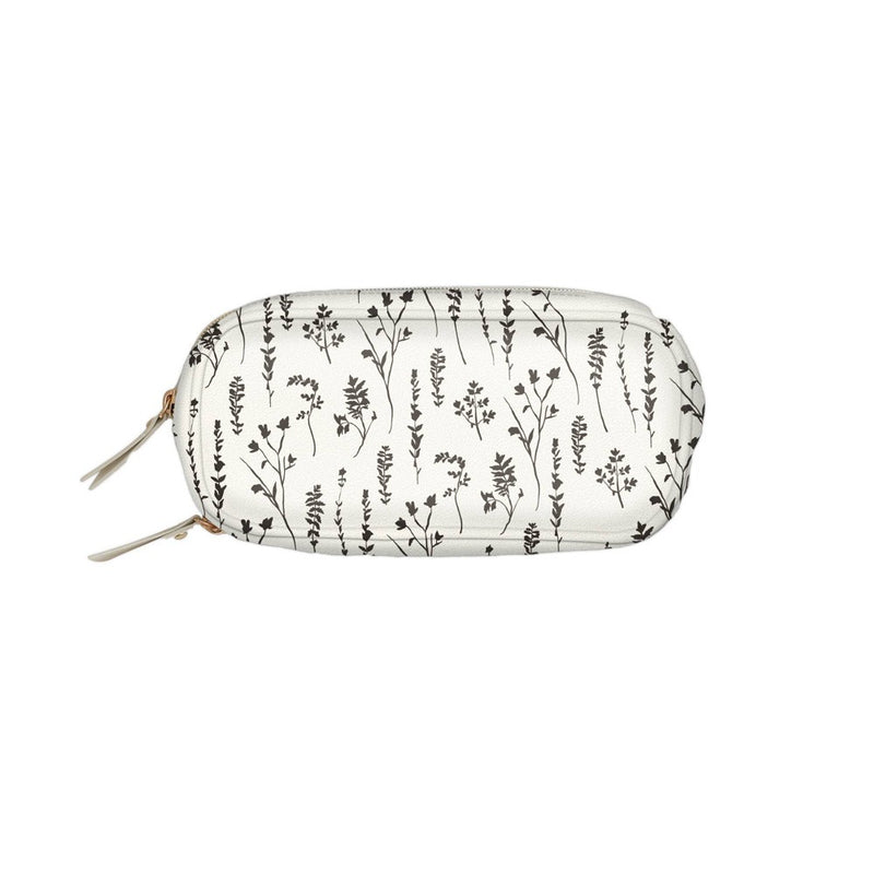 Blue Sky The Evergirl Faux Leather Zipper Pouch Pressed Flowers White