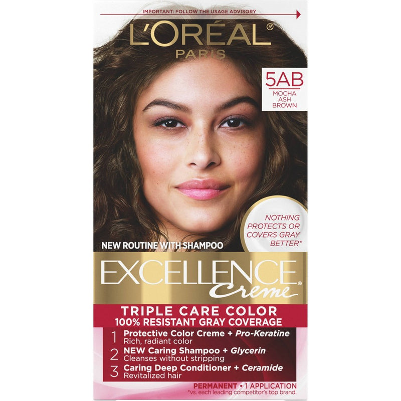 L'Oreal Paris Excellence Triple Protection Permanent Hair Color - 6.3 fl oz - 5AB Mocha Ash Brown - 1 Kit
