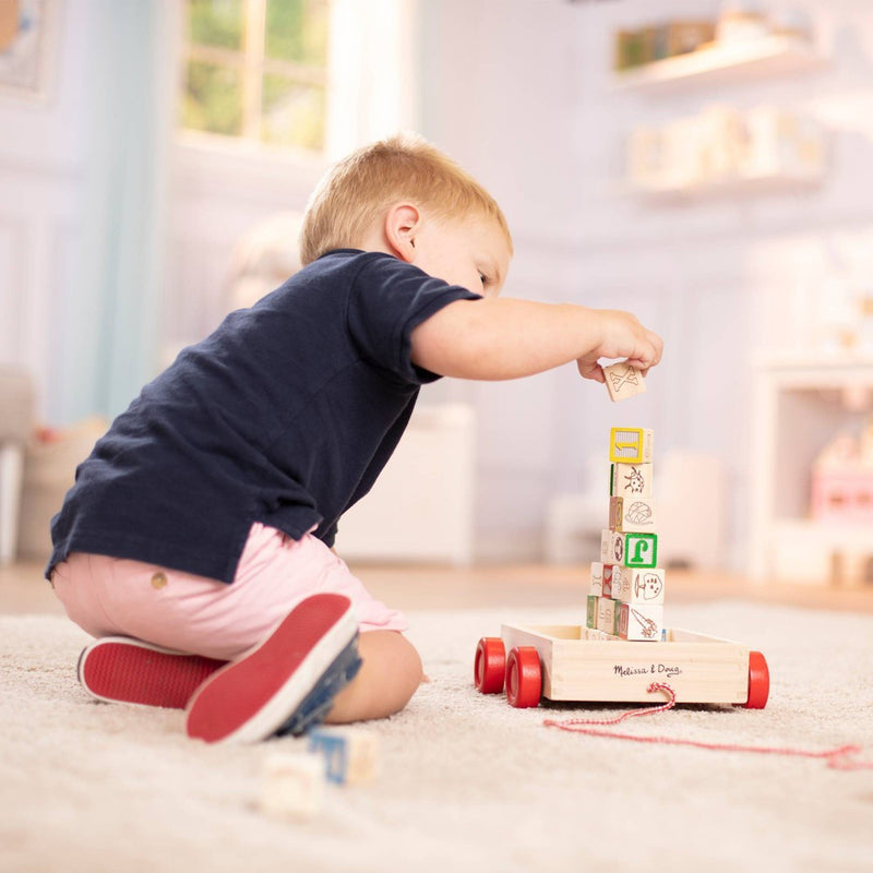 Melissa & Doug Classic ABC Wooden Block Cart Educational Toy With 30 Solid Wood Blocks-