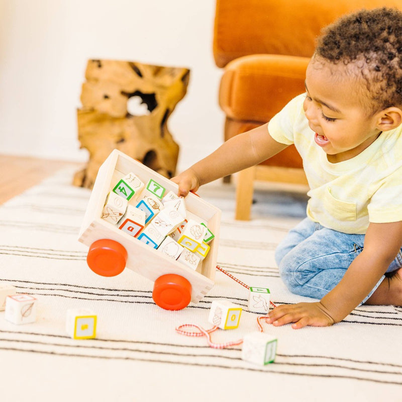 Melissa & Doug Classic ABC Wooden Block Cart Educational Toy With 30 Solid Wood Blocks-
