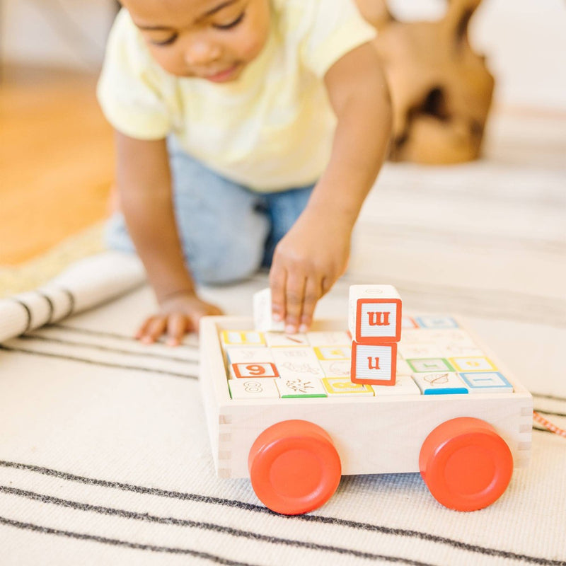 Melissa & Doug Classic ABC Wooden Block Cart Educational Toy With 30 Solid Wood Blocks-