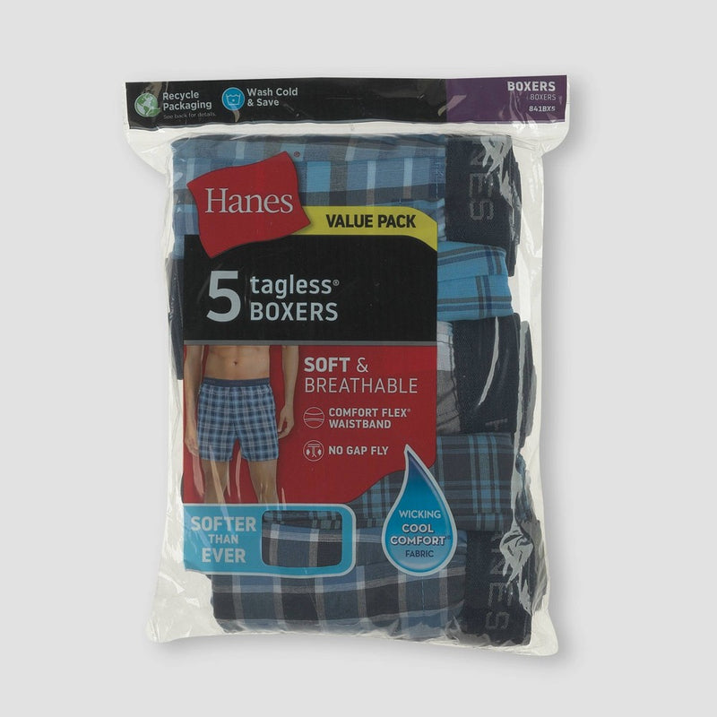 Hanes Men's Woven Plaid Boxers 5pk - Blue XXL