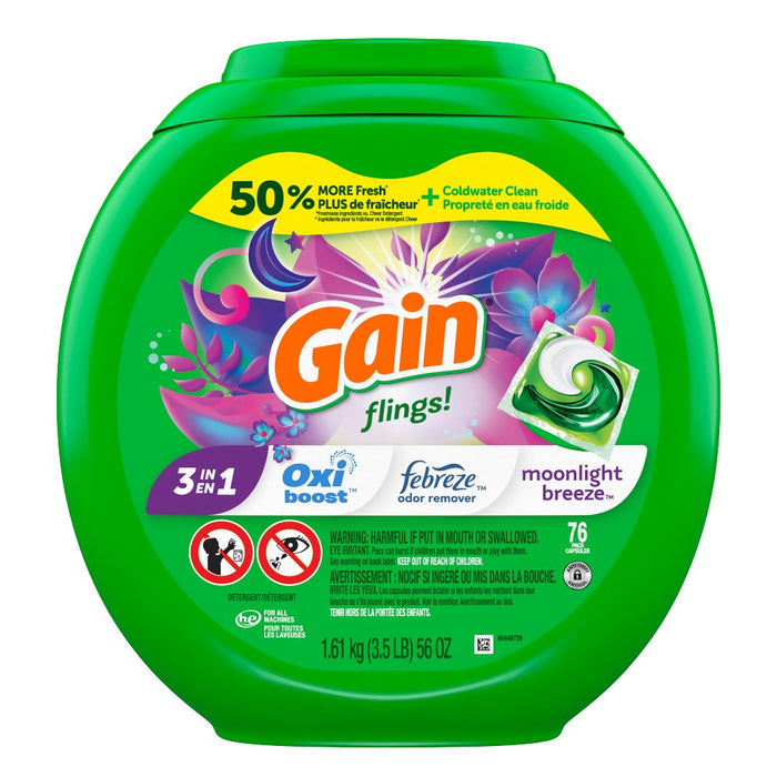 Gain flings! Liquid Laundry Detergent Pacs - Moonlight Breeze - 56oz/76ct
