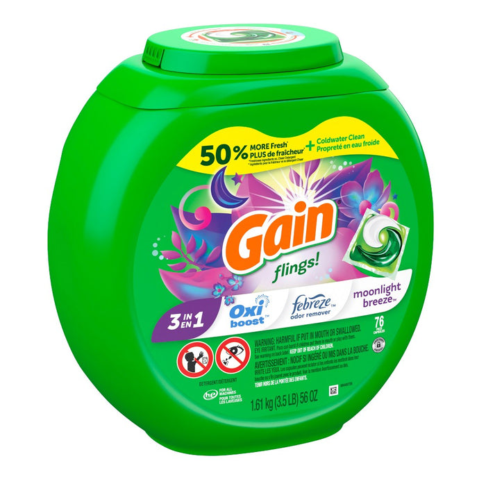 Gain flings! Liquid Laundry Detergent Pacs - Moonlight Breeze - 56oz/76ct
