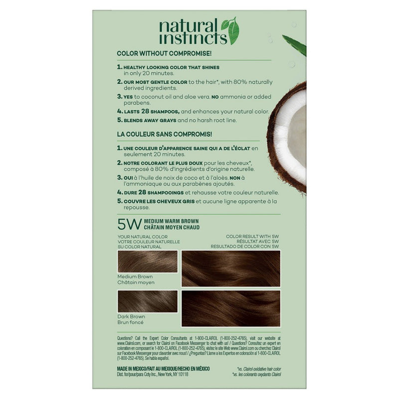 Natural Instincts Clairol Demi-Permanent Hair Color Cream - 5W Medium Warm Brown, Cinnamon Stick - 1 Kit