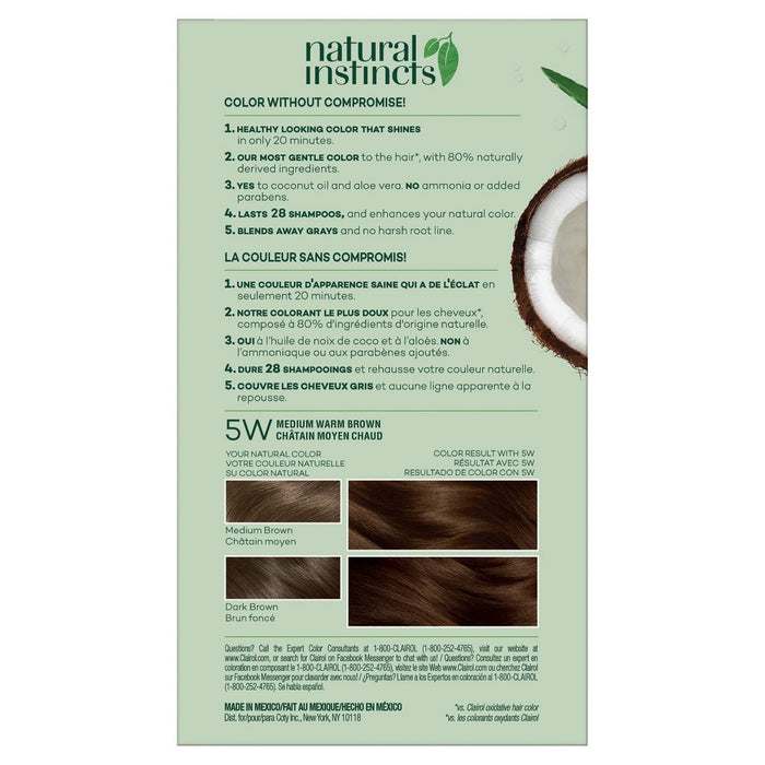 Natural Instincts Clairol Demi-Permanent Hair Color Cream - 5W Medium Warm Brown, Cinnamon Stick - 1 Kit