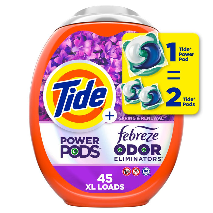 Tide Power Pods Febreze Odor Eliminator Laundry Detergent - Spring and Renewal - 45ct