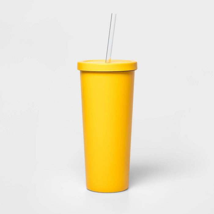 20oz Stainless Steel Tumbler with Straw Yellow - Sun Squad™