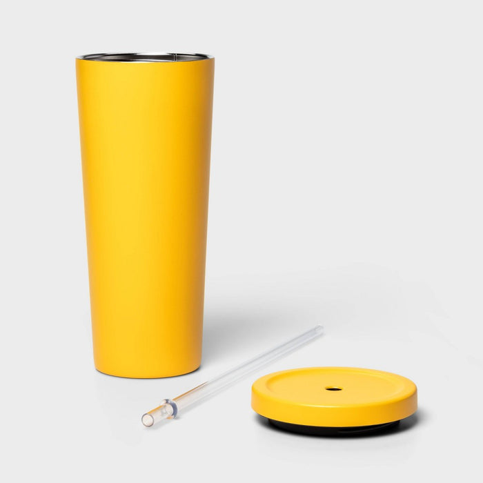 20oz Stainless Steel Tumbler with Straw Yellow - Sun Squad™