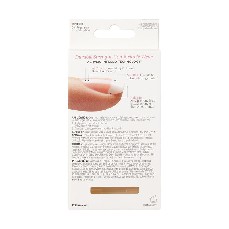 KISS Products Salon Acrylic Medium Coffin French Manicure Fake Nails Kit - Je T'aime - 31ct