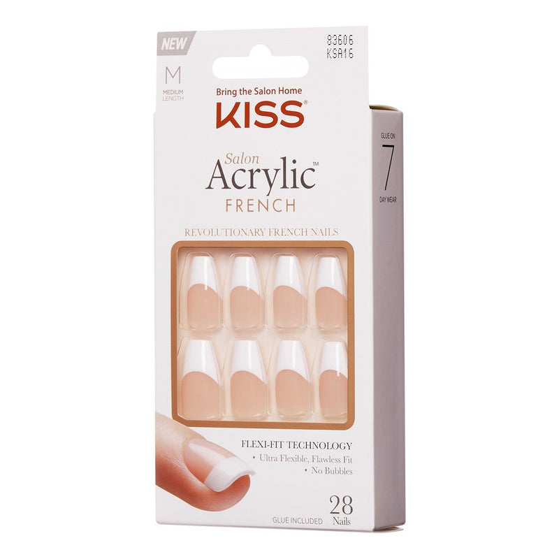 KISS Products Salon Acrylic Medium Coffin French Manicure Fake Nails Kit - Je T'aime - 31ct