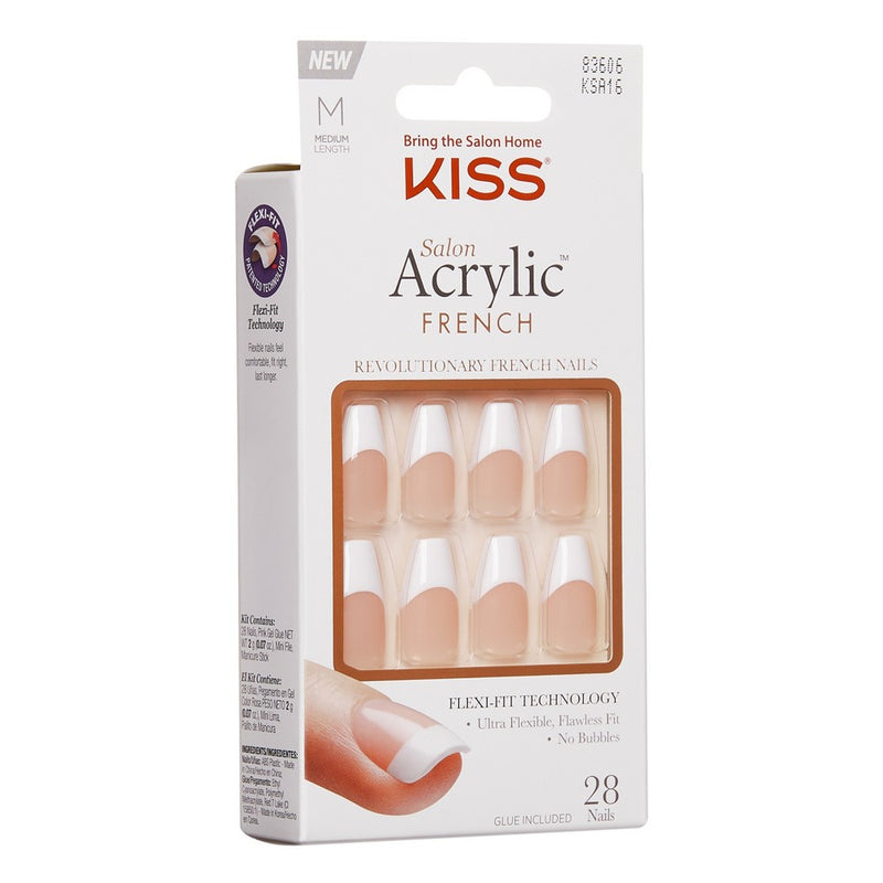 KISS Products Salon Acrylic Medium Coffin French Manicure Fake Nails Kit - Je T'aime - 31ct