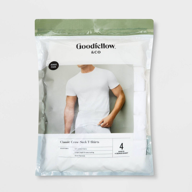 Men's 4+1 Bonus Pack Short Sleeve Crew Neck Undershirt - Goodfellow & Co™ White M