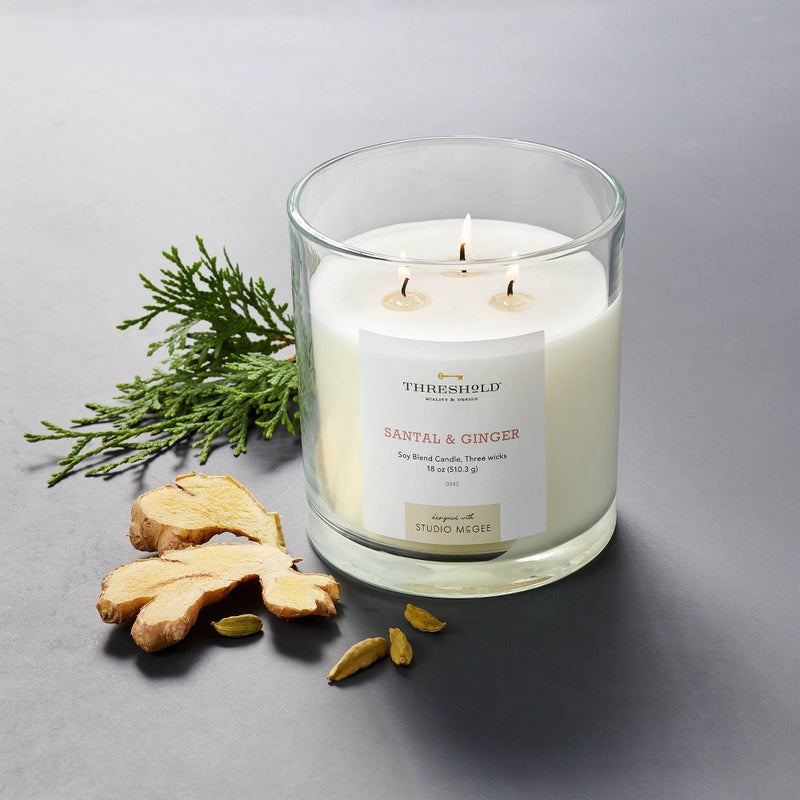 18oz Clear Glass Santal & Ginger Candle White - Threshold™ designed with Studio McGee