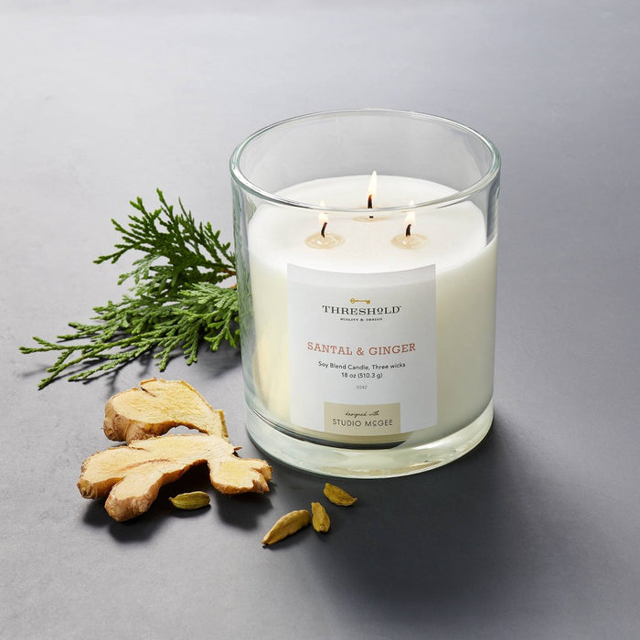 18oz Clear Glass Santal & Ginger Candle White - Threshold™ designed with Studio McGee
