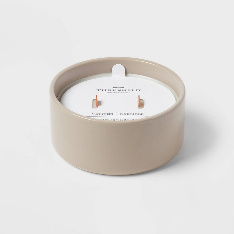 8oz 2-Wick Glossy Ceramic Vetiver & Oakmoss Tan - Threshold™