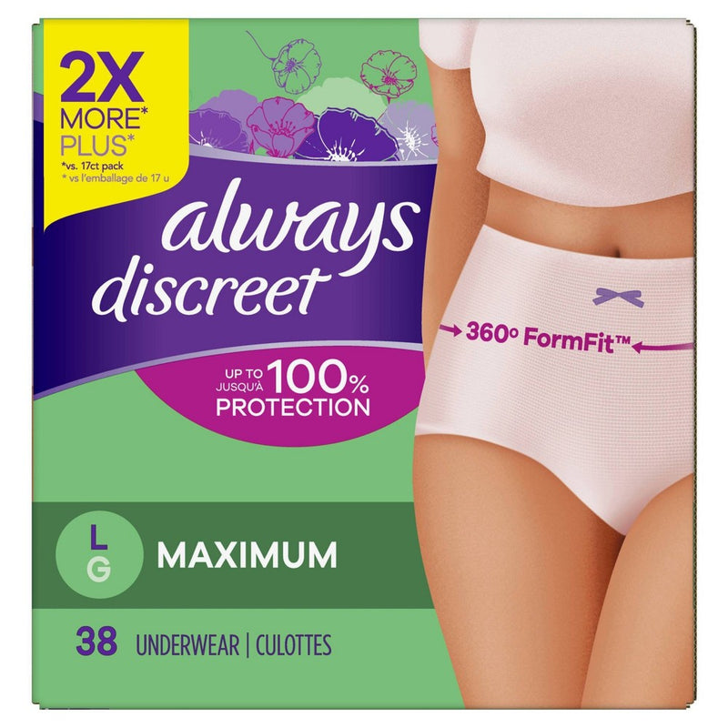 Always Discreet Incontinence & Postpartum Incontinence Underwear for Women - Maximum Absorbency - Large - 38ct
