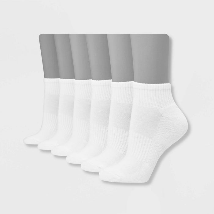 Hanes Performance Women's Extended Size Cushioned 6pk Ankle Athletic Socks - White 8-12