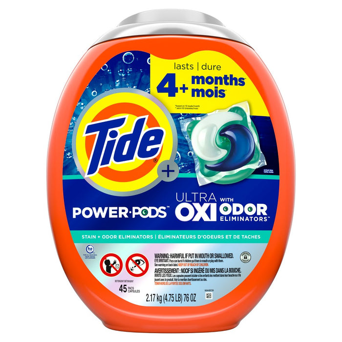 Tide Ultra Oxi Power Pods with Odor Eliminators for Visible and Invisible Dirt Laundry Detergent Pacs - 45ct