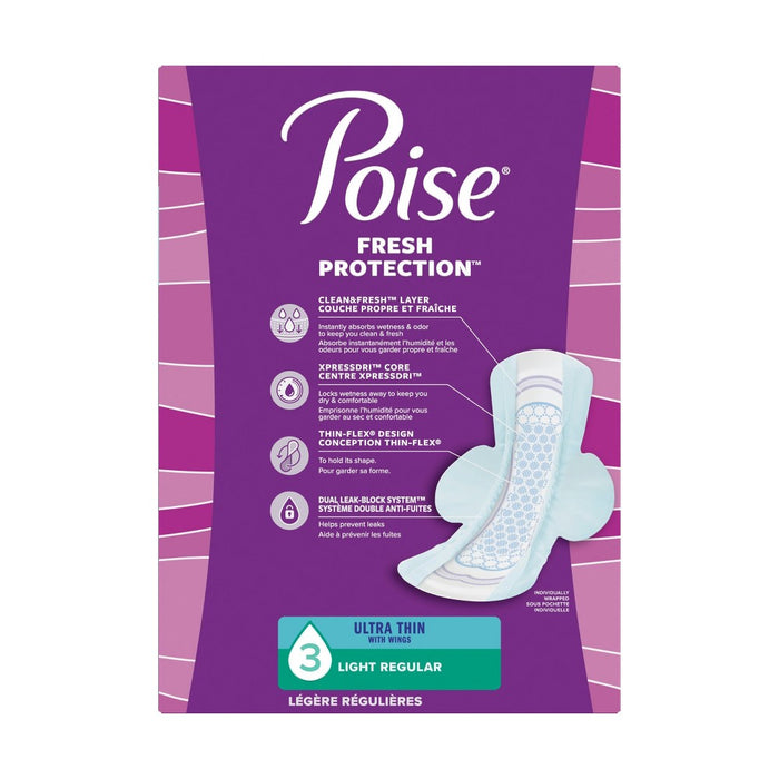 Poise Ultra Thin Light Absorbency Pads with Wings - Regular - 66ct