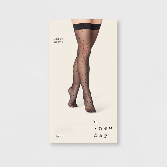 Women's Sheer Square Dot Thigh Highs - A New Day™ Black S/M