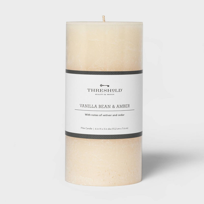 6" x 3" Pillar Vanilla Bean and Amber Candle - Threshold™