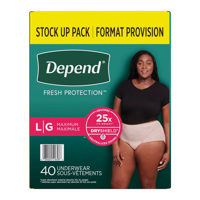 Depend FIT-FLEX Adult Incontinence Underwear for Women - Maximum Absorbency - L - Blush - 40ct