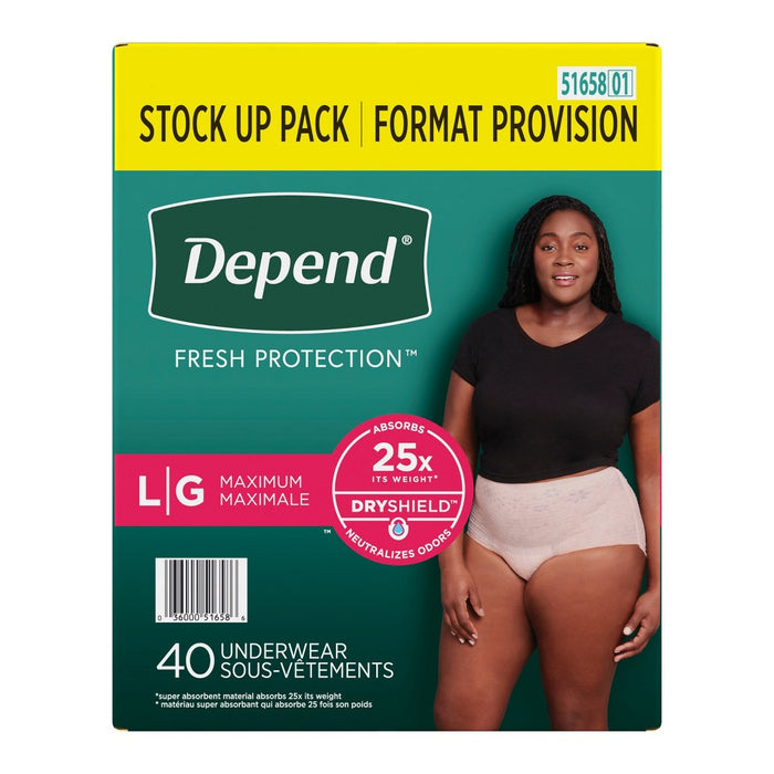 Depend FIT-FLEX Adult Incontinence Underwear for Women - Maximum Absorbency - L - Blush - 40ct