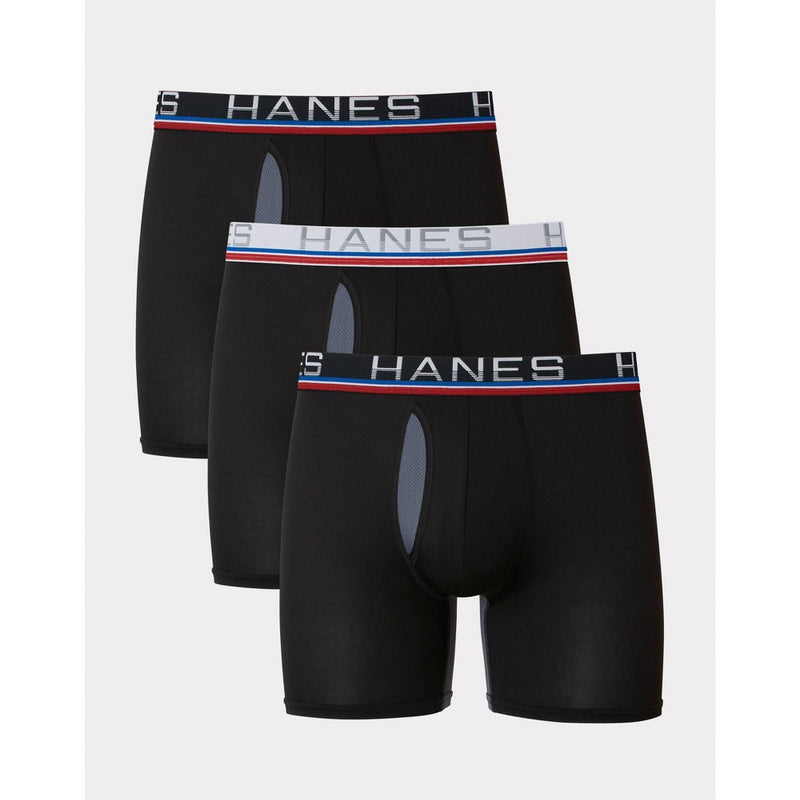 Hanes Premium Men's Xtemp Total Support Pouch Anti Chafing 3pk Boxer Briefs - Black XL