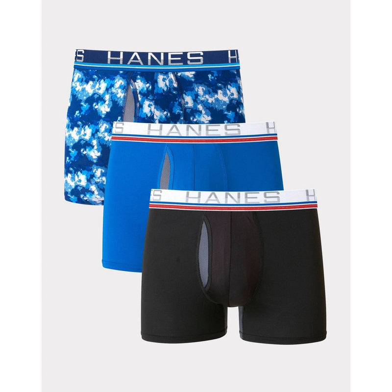 Hanes Premium Men's Xtemp Total Support Pouch Anti Chafing 3pk Boxer Briefs - Blue/Gray S