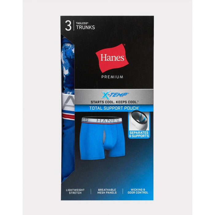 Hanes Premium Men's Xtemp Total Support Pouch Anti Chafing 3pk Boxer Briefs - Blue/Gray S