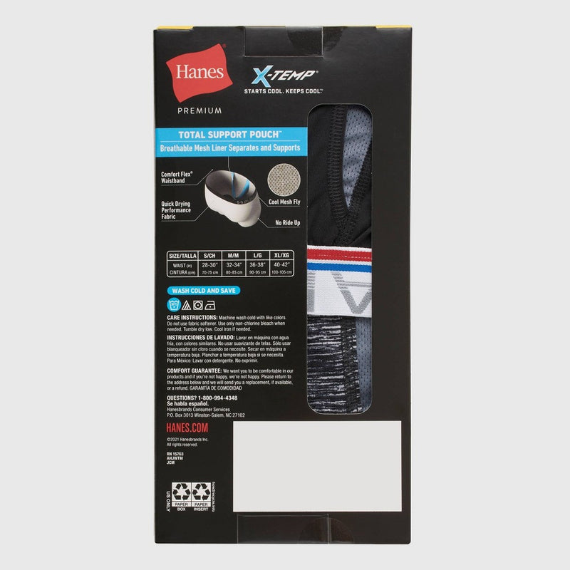 Hanes Premium Men's Xtemp Total Support Pouch Anti Chafing 3pk Boxer Briefs - Blue/Gray S